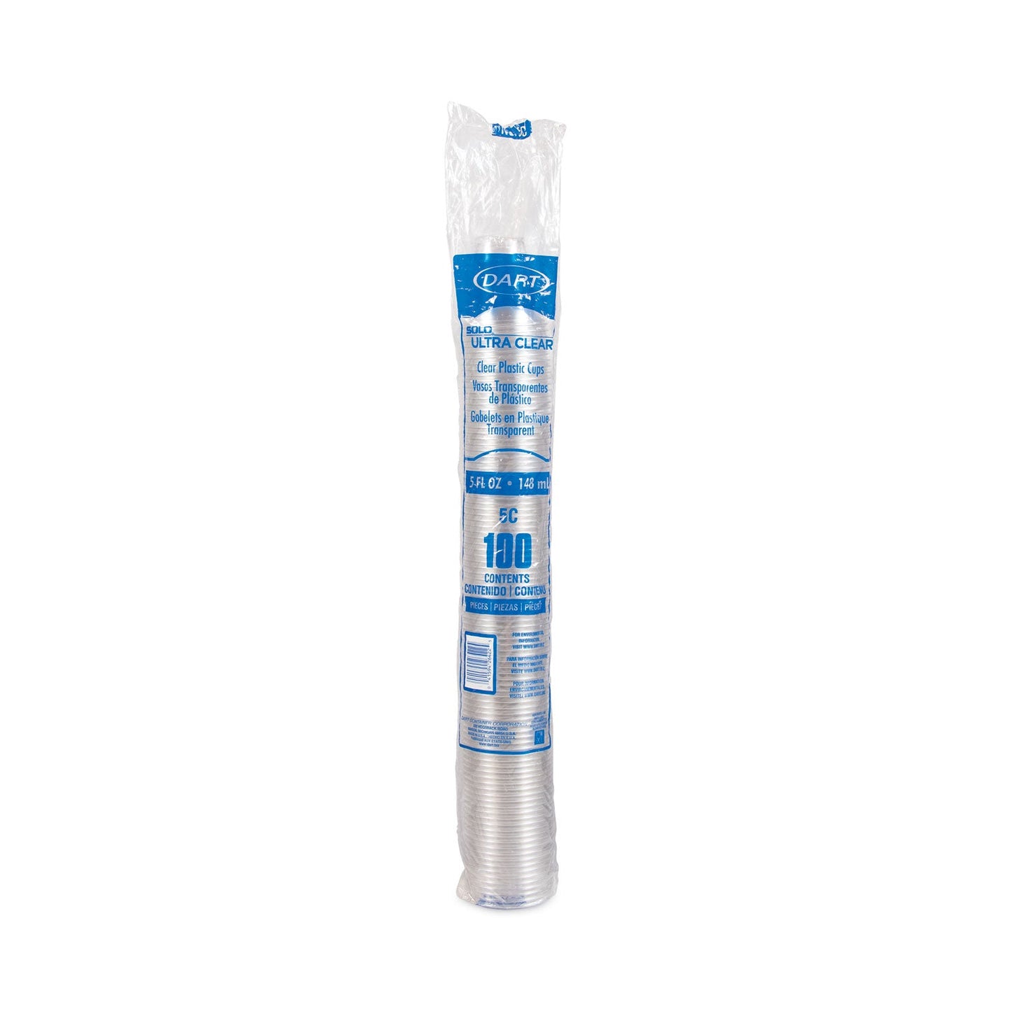 Dart Ultra Clear Cups, 5 oz, PET, 100/Bag, 25 Bags/Carton