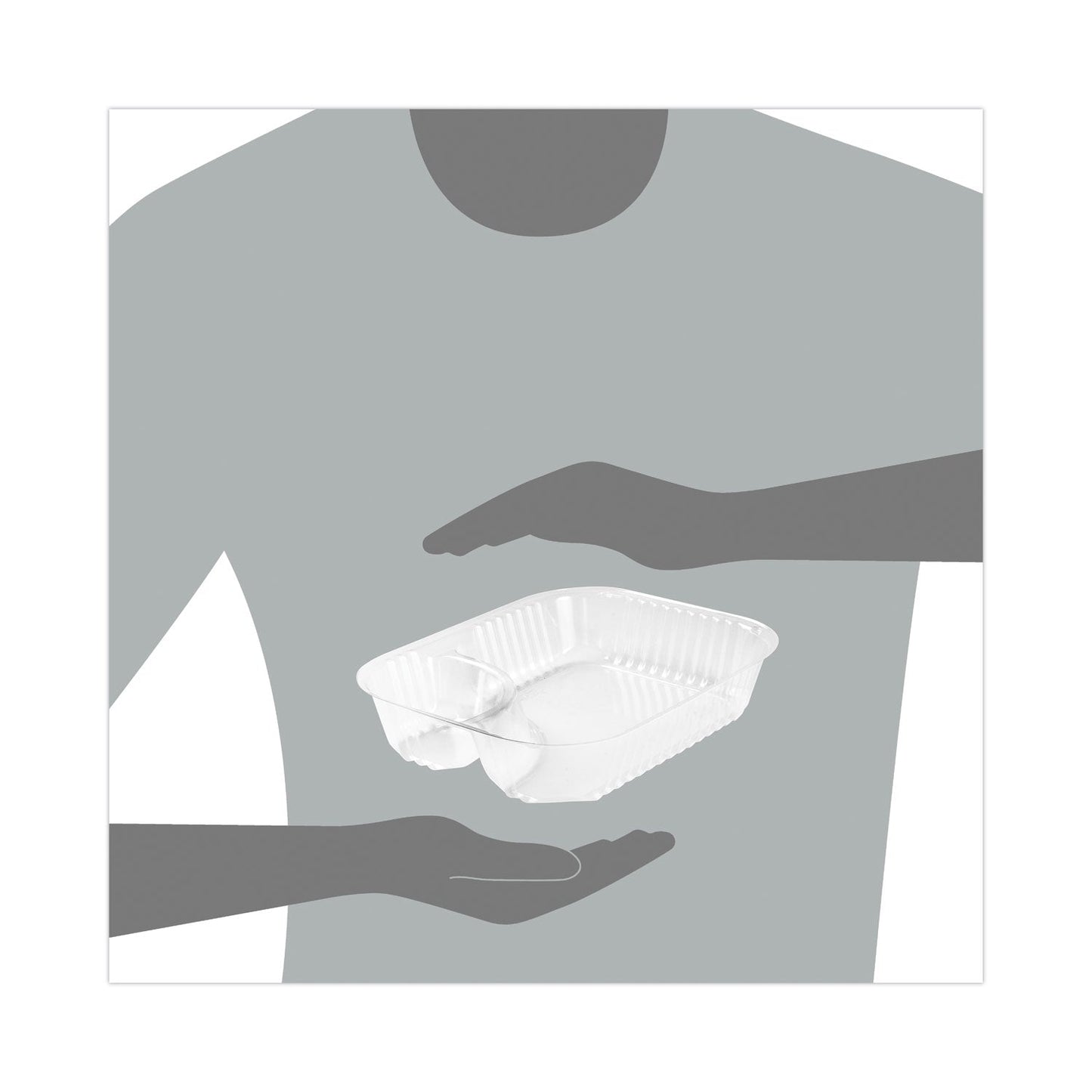 Dart ClearPac Large Nacho Tray, 2-Compartments, 3.3 oz, 6.2 x 6.2 x 1.6, Clear, Plastic, 500/Carton