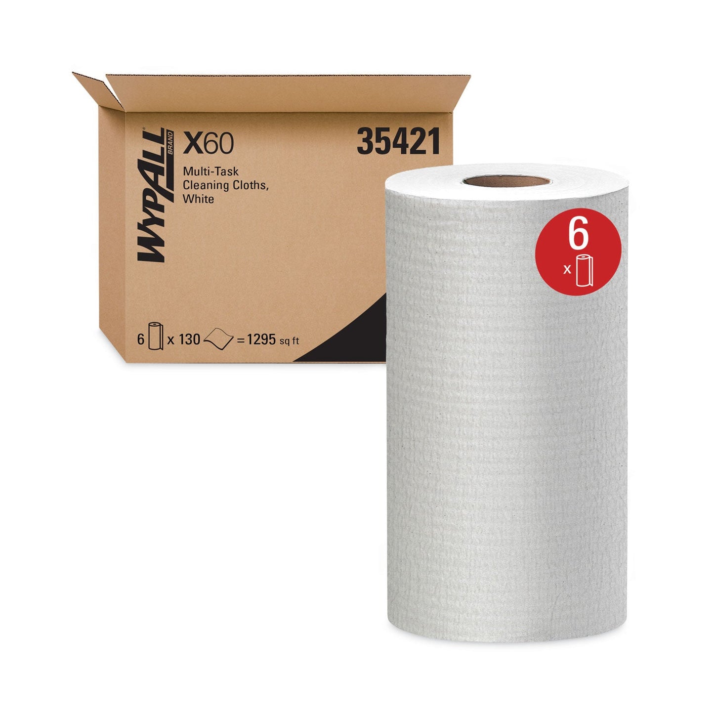WypAll General Clean X60 Cloths, Small Roll, 13.5 x 19.6, White, 130/Roll, 6 Rolls/Carton