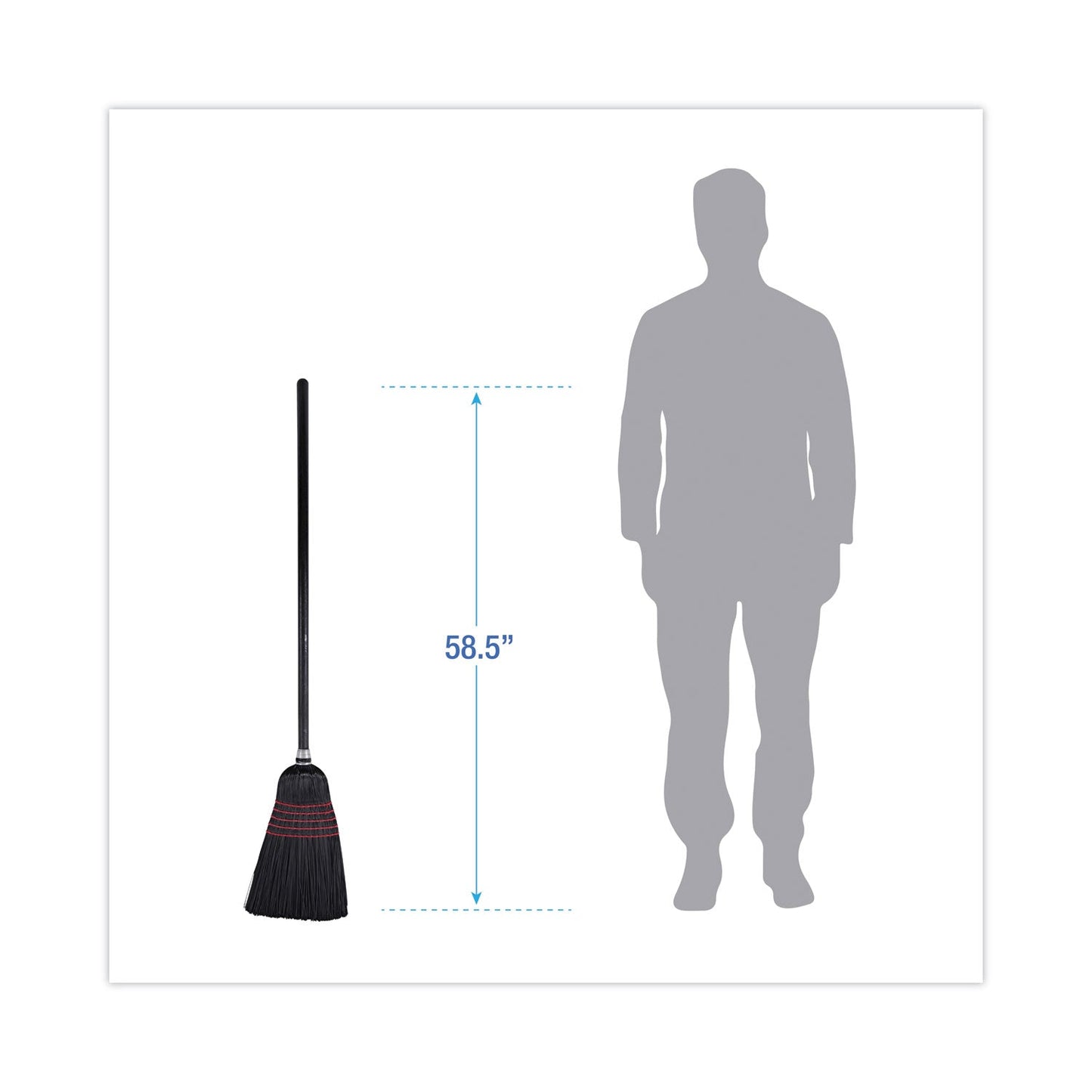 Boardwalk Flagged Tip Poly Bristle Janitor Brooms, 10 x 58.5, Wood Handle, Natural/Black, 12/Carton
