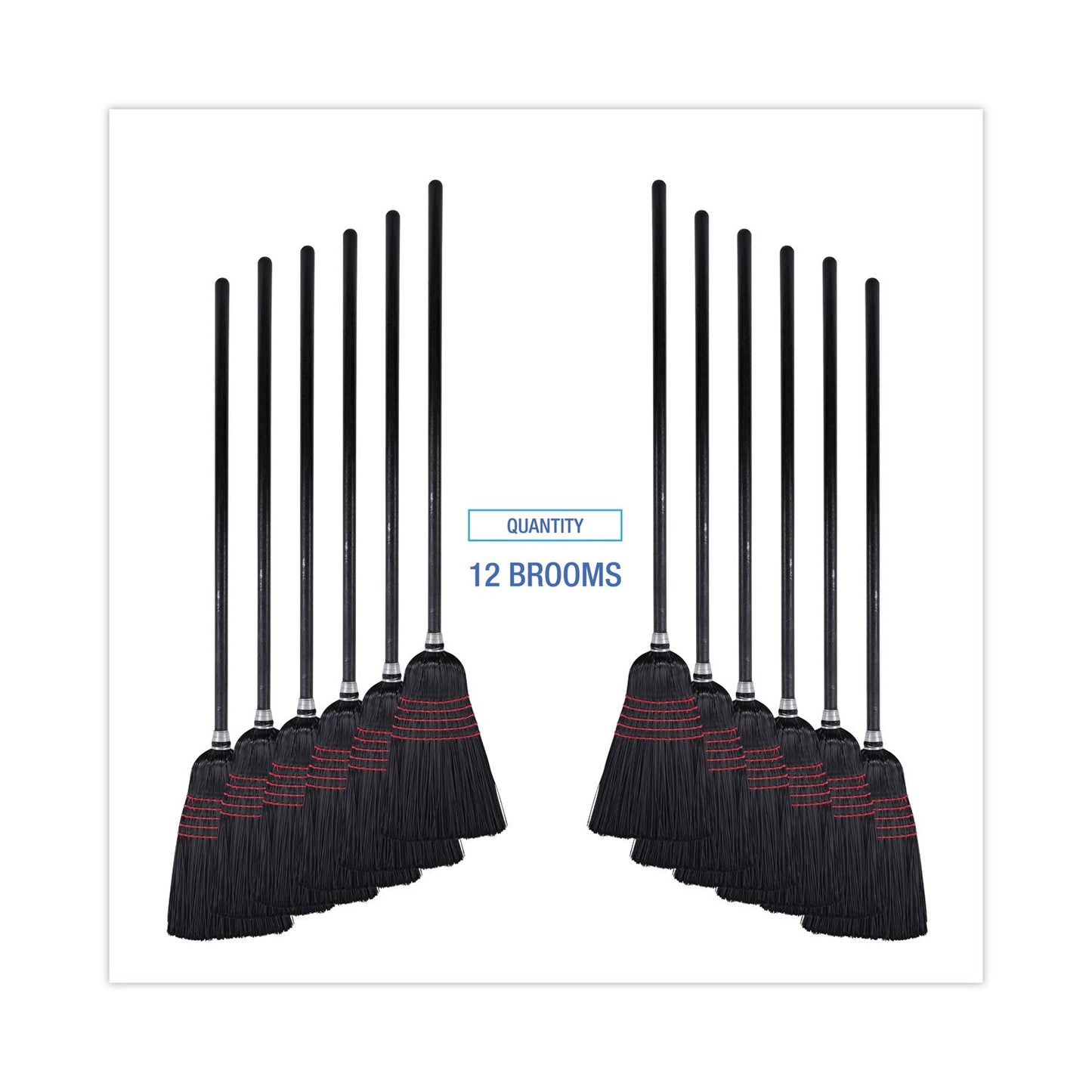 Boardwalk Flagged Tip Poly Bristle Janitor Brooms, 10 x 58.5, Wood Handle, Natural/Black, 12/Carton