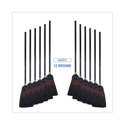 Boardwalk Flagged Tip Poly Bristle Janitor Brooms, 10 x 58.5, Wood Handle, Natural/Black, 12/Carton