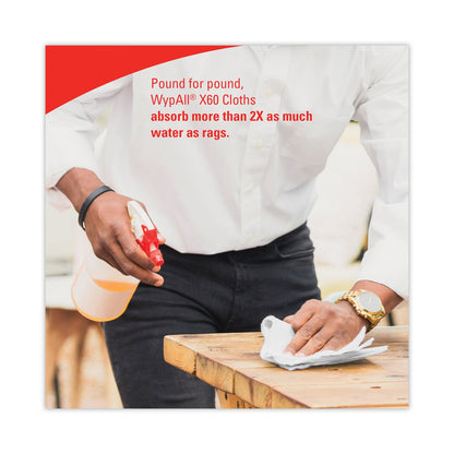 WypAll General Clean X60 Cloths, Small Roll, 13.5 x 19.6, White, 130/Roll, 6 Rolls/Carton
