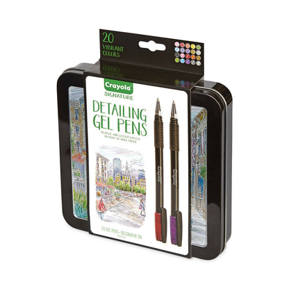 Crayola Detailing Gel Pen, Stick, Medium 1 mm, Assorted Ink Colors, Black Barrel, 20/Pack
