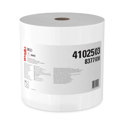 WypAll Power Clean X80 Heavy Duty Cloths, Jumbo Roll, 12.4 x 12.2, White, 475/Roll