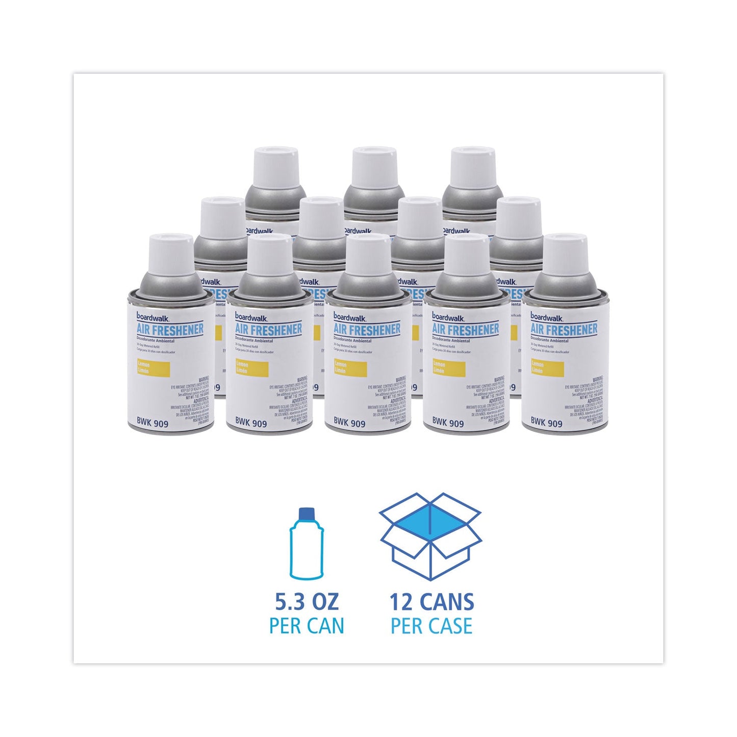 Boardwalk Metered Air Freshener Refill, Lemon Peel, 5.3 oz Aerosol Spray, 12/Carton