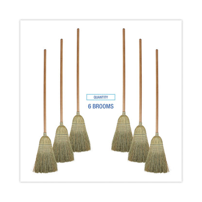 Boardwalk 100% Corn Brooms, 60" Overall Length, Natural, 6/Carton