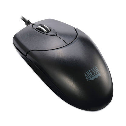 Adesso Three-Button Desktop Optical Scroll USB Mouse, USB 2.0, Left/Right Hand Use, Black