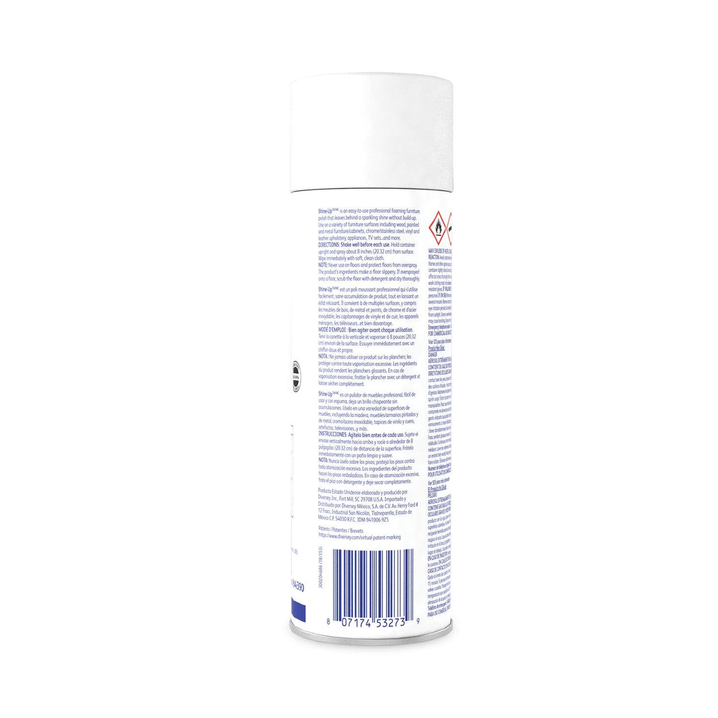 Diversey Shine-UpTM/MC Multi-Surface Foaming Polish, Lemon Scent, 15 oz Aerosol Spray, 12/Carton