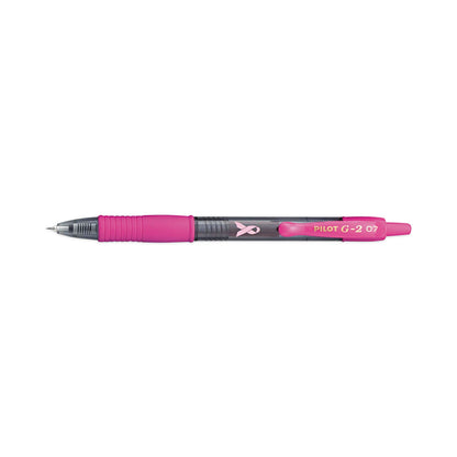 Pilot G2 Premium Breast Cancer Awareness Gel Pen, Retractable, Fine 0.7 mm, Black Ink, Translucent Pink Barrel, Dozen