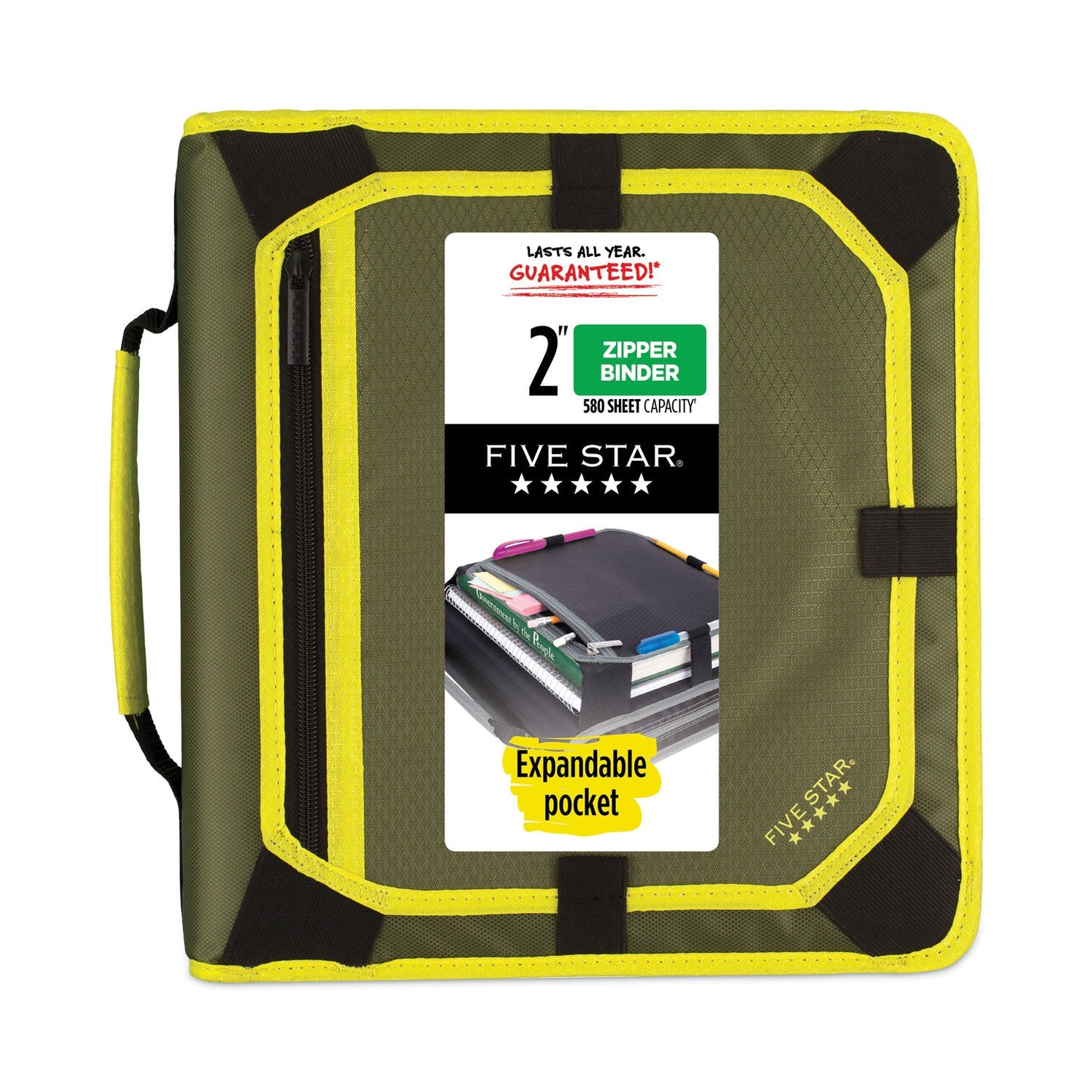 Five Star Zipper Binder and Expansion Panel, 3 Rings, 2" Capacity, 11 x 8.5, Assorted