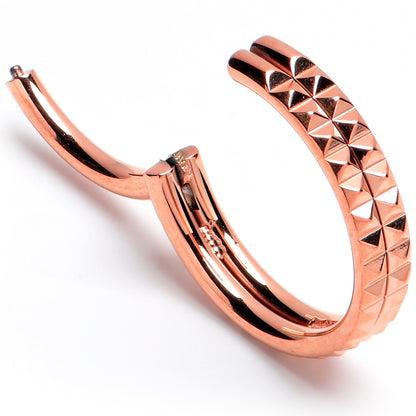 16G 3/8 Rose Gold PVD Pyramid Cut Double Hoop 316L Surgical Steel Hinged Segment Ring