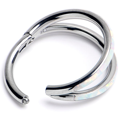 16G 3/8 White Synthetic Opal ASTM F-136 Implant Grade Titanium Double Hinged Segment Ring