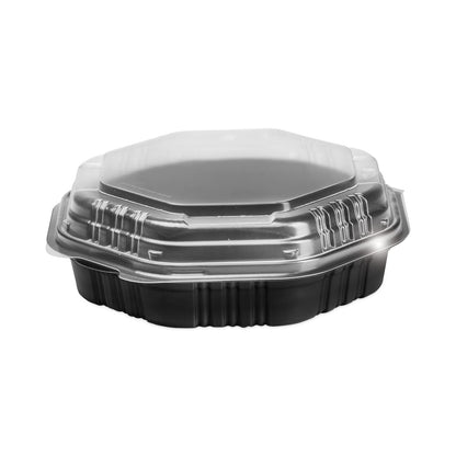 Dart OctaView Hinged-Lid Hot Food Containers, 31 oz, 9.55 x 9.1 x 3, Black/Clear, Plastic, 100/Carton