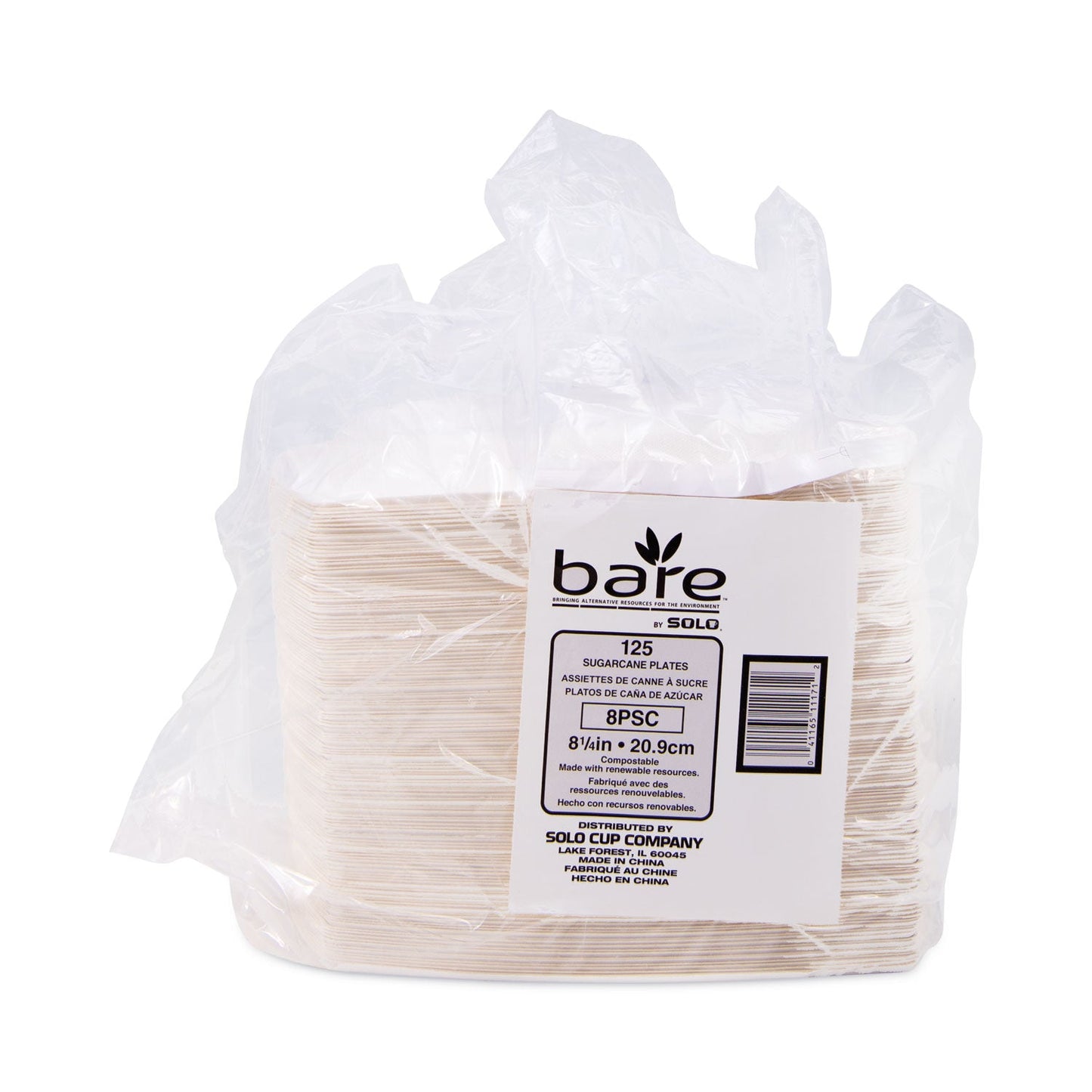 Dart Bare Eco-Forward Sugarcane Dinnerware, Plate, 8.3" dia, Ivory, 125/Pack