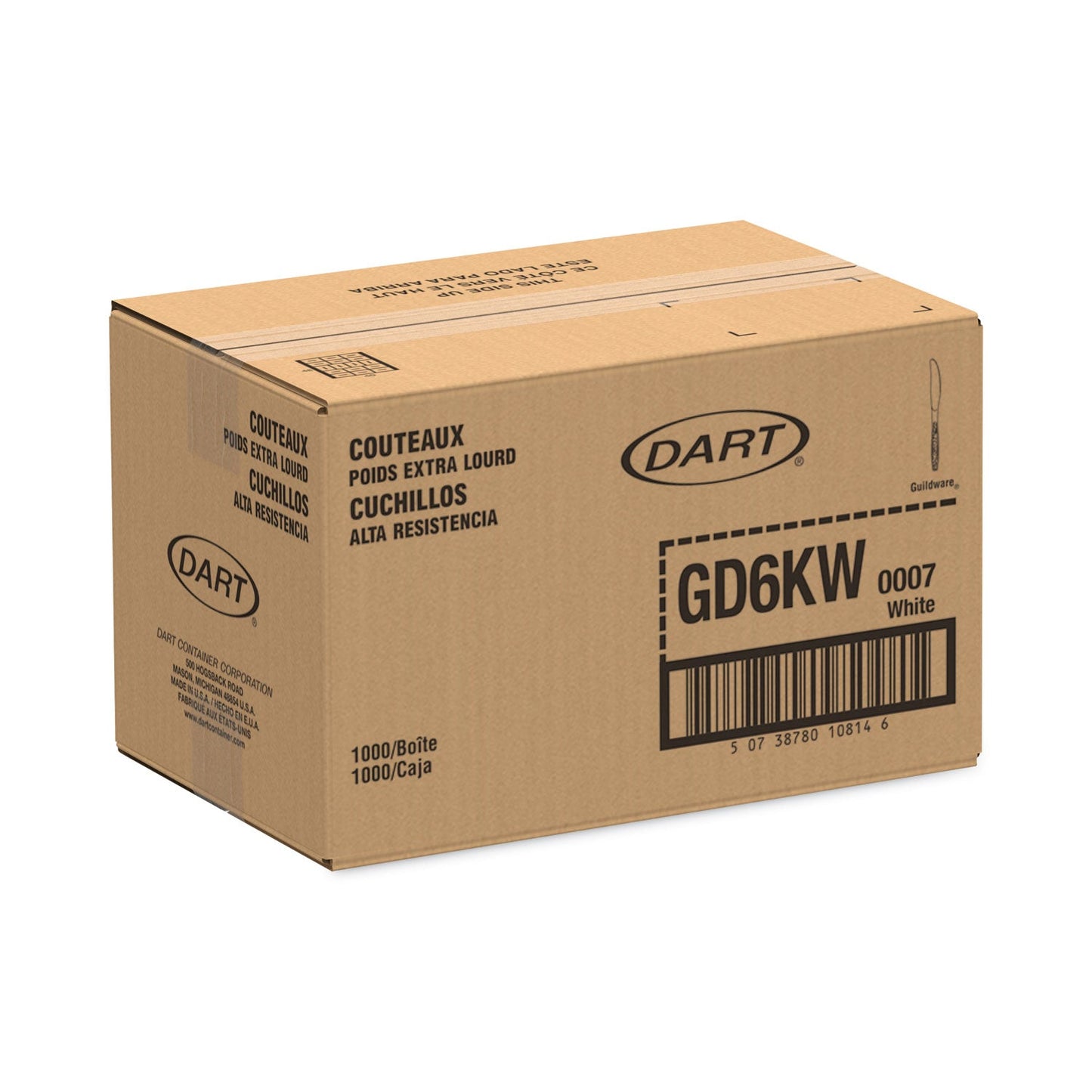 Dart Extra-Heavy Polystyrene Knives, White, Guildware Design, Bulk, 1,000/Case