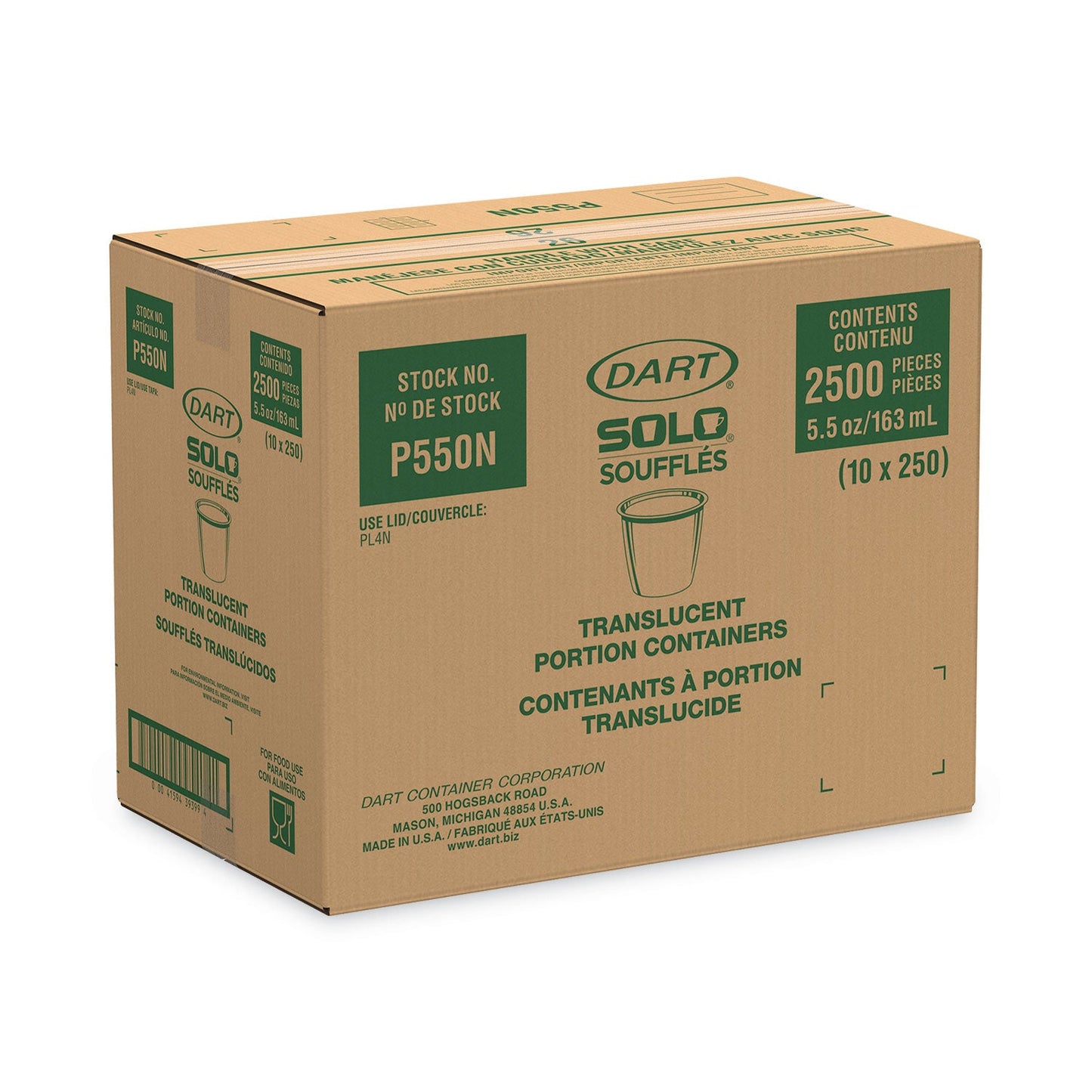 Dart Polystyrene Souffle Portion Cups, 5.5 oz, Translucent, 250/Bag, 10 Bags/Carton