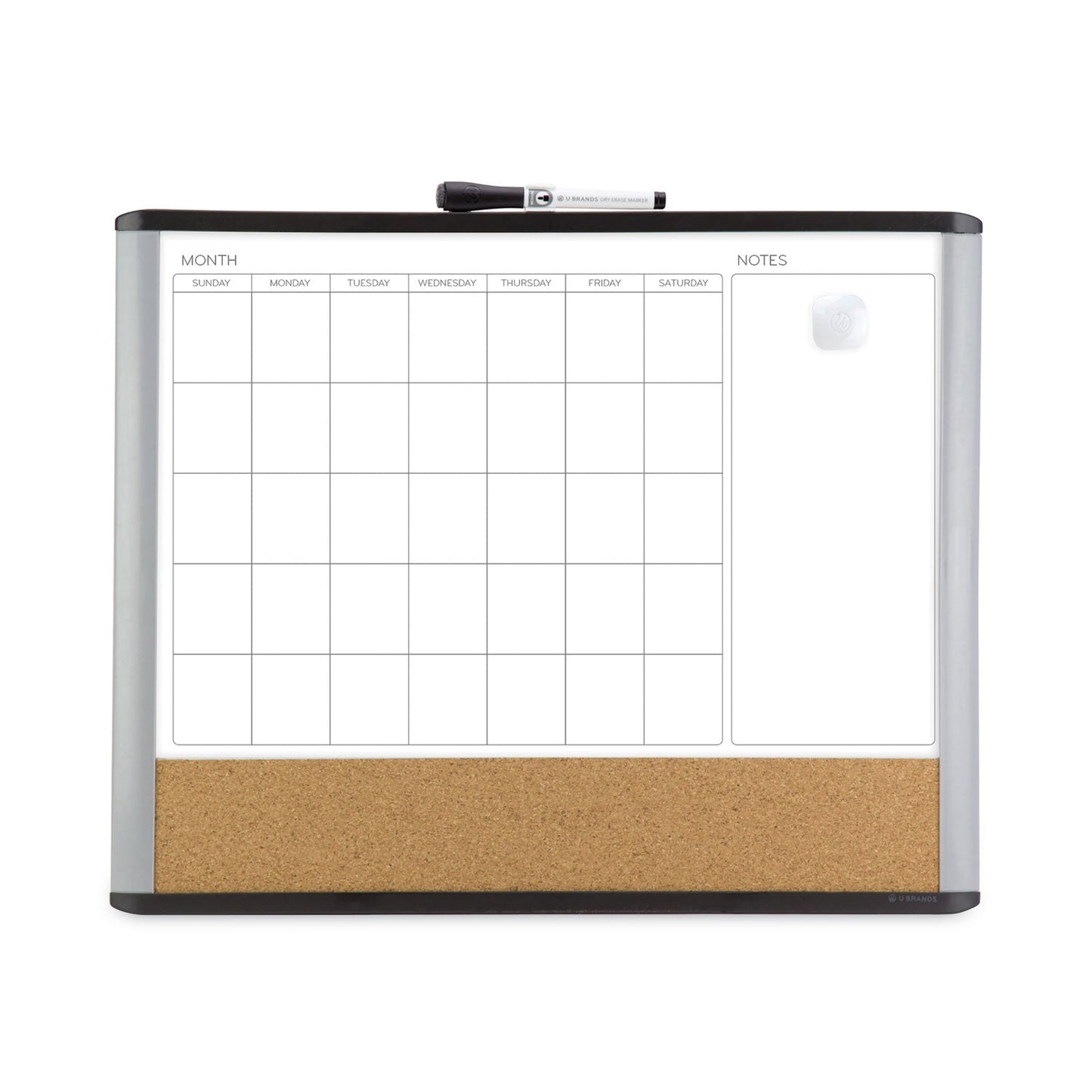 U Brands 3N1 Magnetic Mod Dry Erase Board, 20 x 16, White Surface, Gray/Black Frame