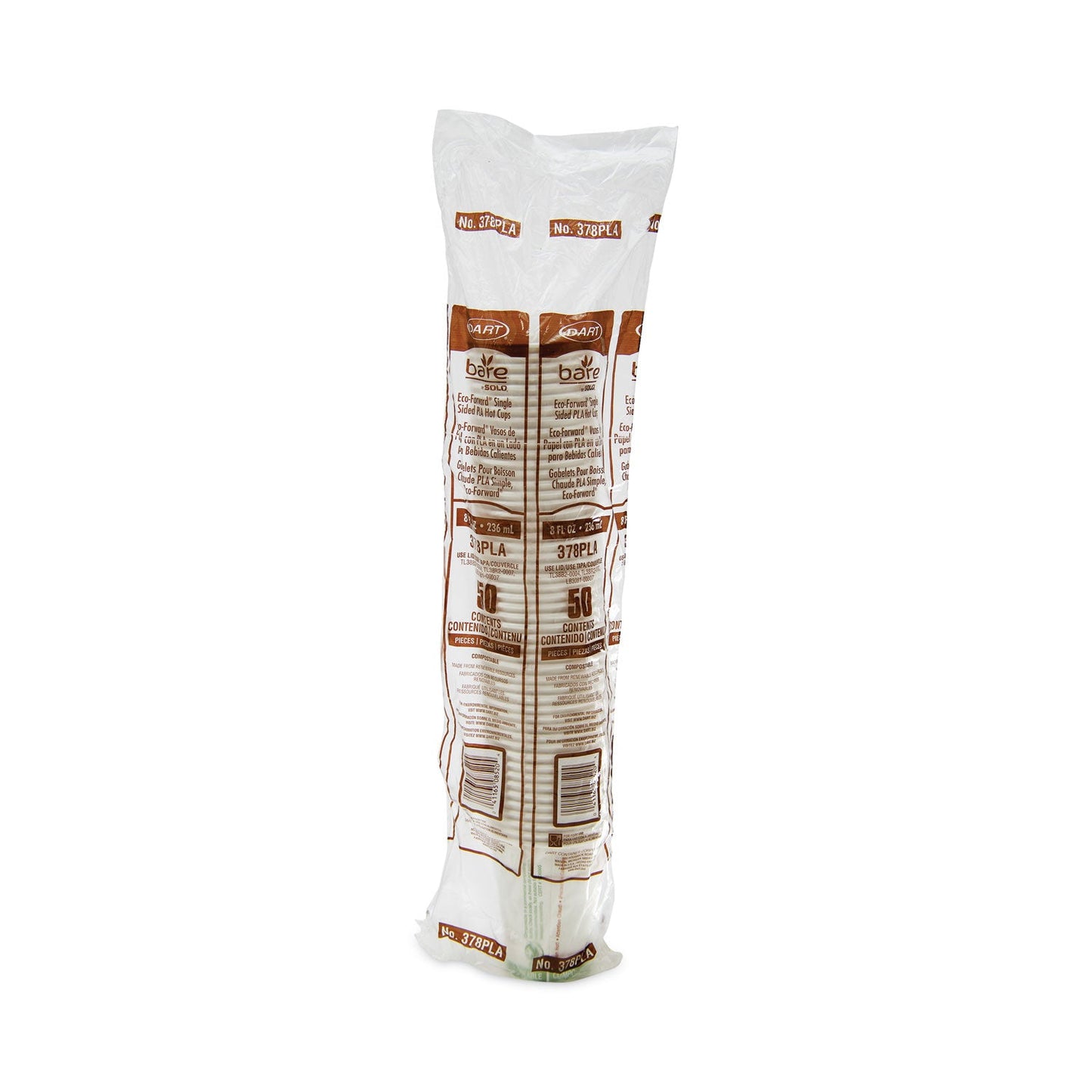 Dart Bare by Solo Eco-Forward PLA Paper Hot Cups, 8 oz, Leaf Design, White/Green/Orange, 50/Bag, 20 Bags/Carton