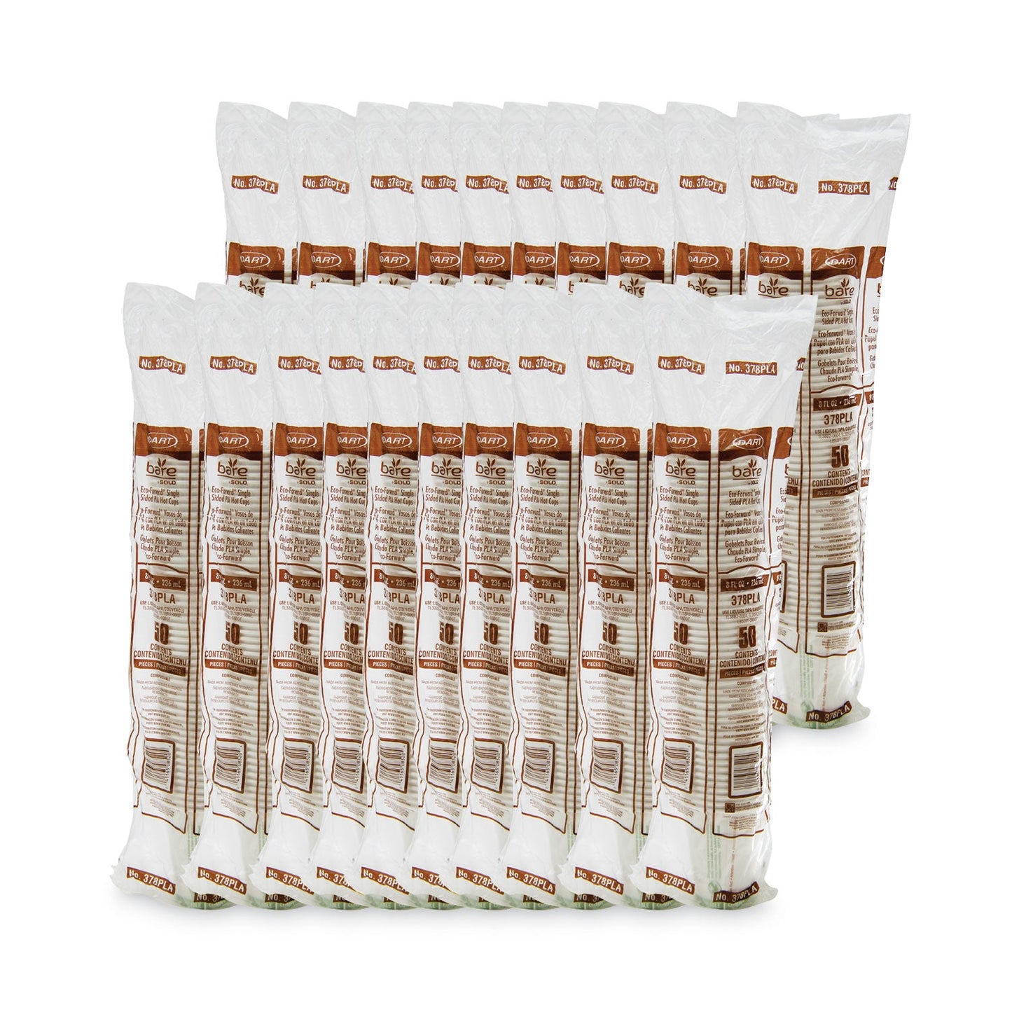 Dart Bare by Solo Eco-Forward PLA Paper Hot Cups, 8 oz, Leaf Design, White/Green/Orange, 50/Bag, 20 Bags/Carton