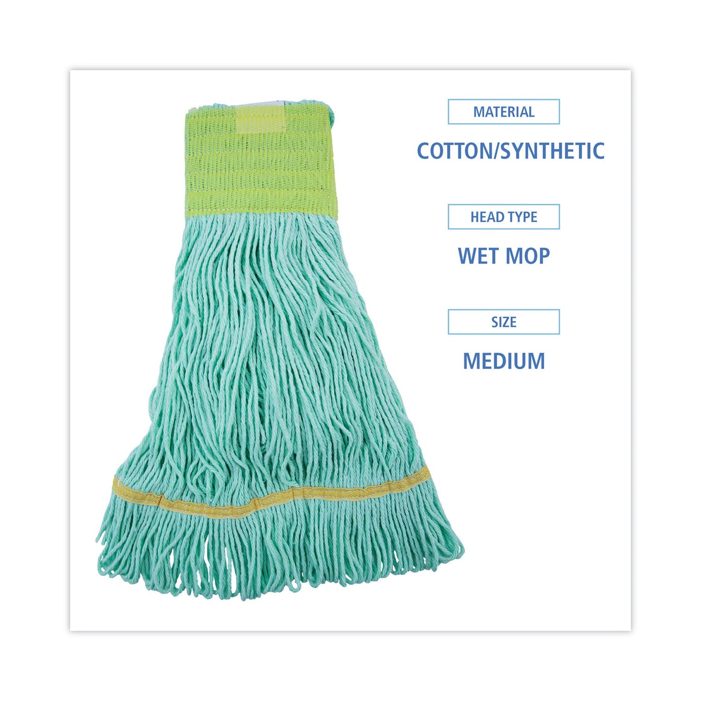 Boardwalk EcoMop Looped-End Mop Head, Recycled Fibers, Medium Size, Green