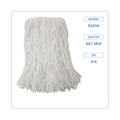 Boardwalk Mop Head, Value Standard Head, Rayon Fiber, Cut-End, Size No. 16, White, 12/Carton