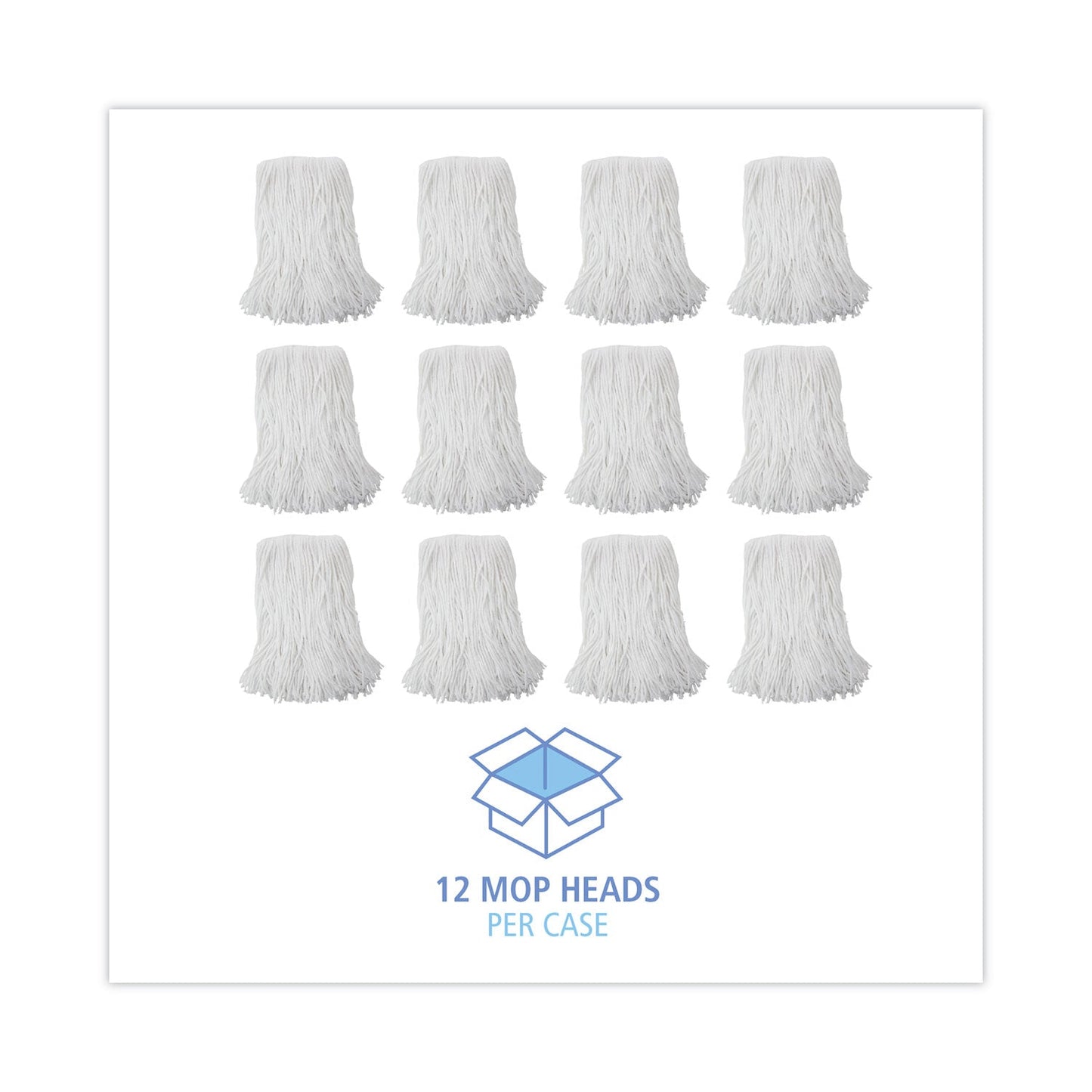 Boardwalk Mop Head, Value Standard Head, Rayon Fiber, Cut-End, Size No. 16, White, 12/Carton