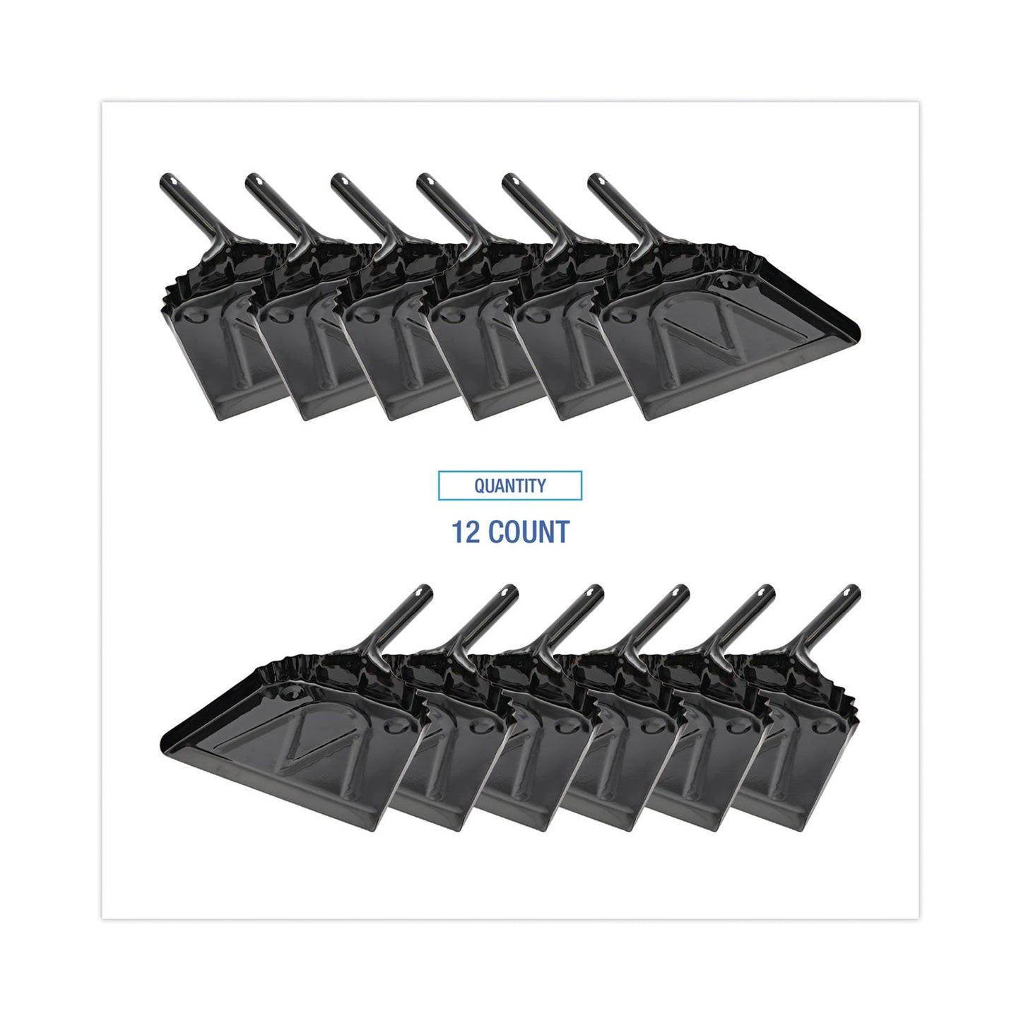 Boardwalk Metal Dust Pan, 12 x 14, 2" Handle, 20-Gauge Steel, Black, 12/Carton