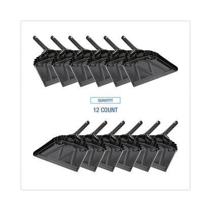 Boardwalk Metal Dust Pan, 12 x 14, 2" Handle, 20-Gauge Steel, Black, 12/Carton