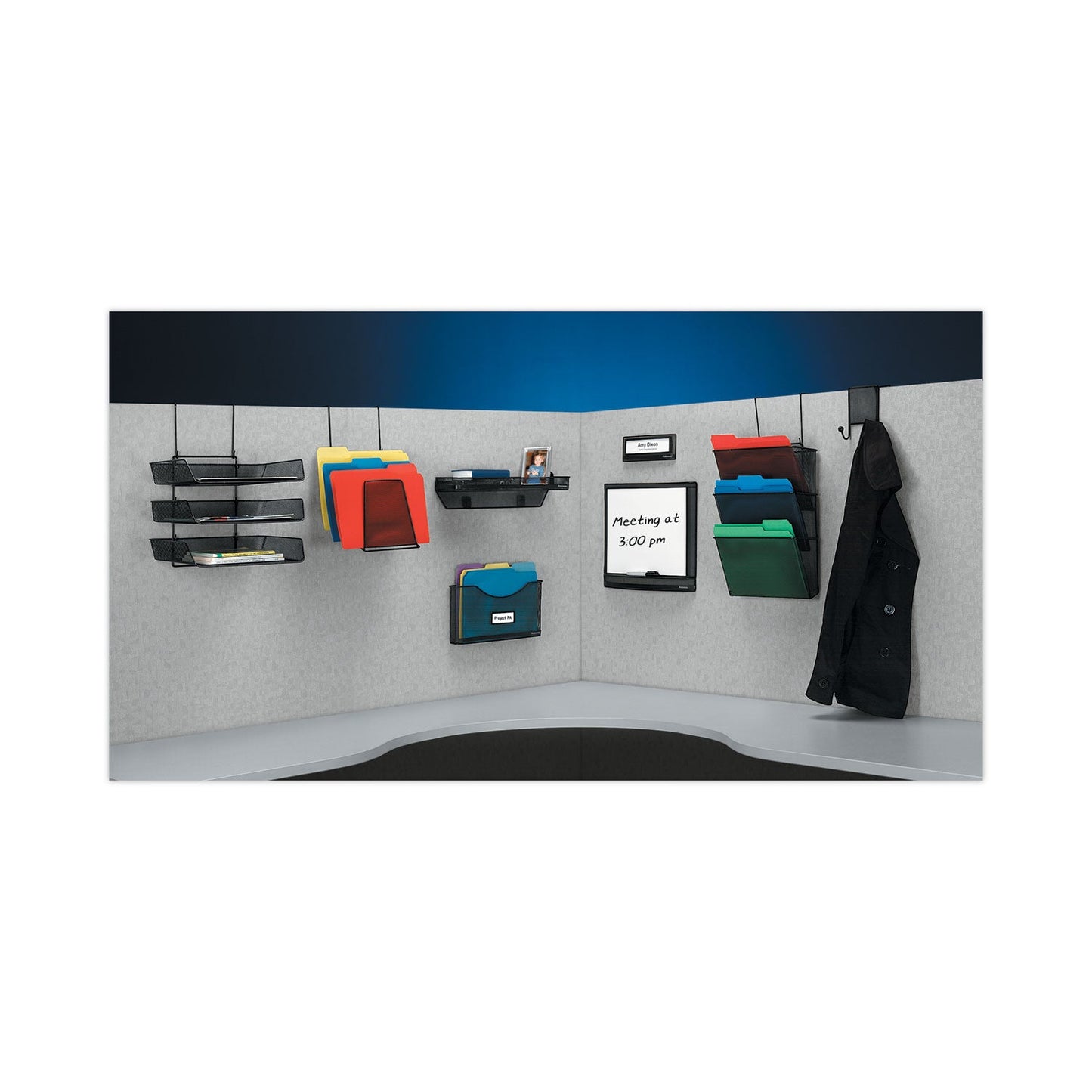 Fellowes Mesh Partition Additions Six-Step File Organizer, 7.5 x 10.63 x 17, Over-the-Panel/Wall Mount, Black
