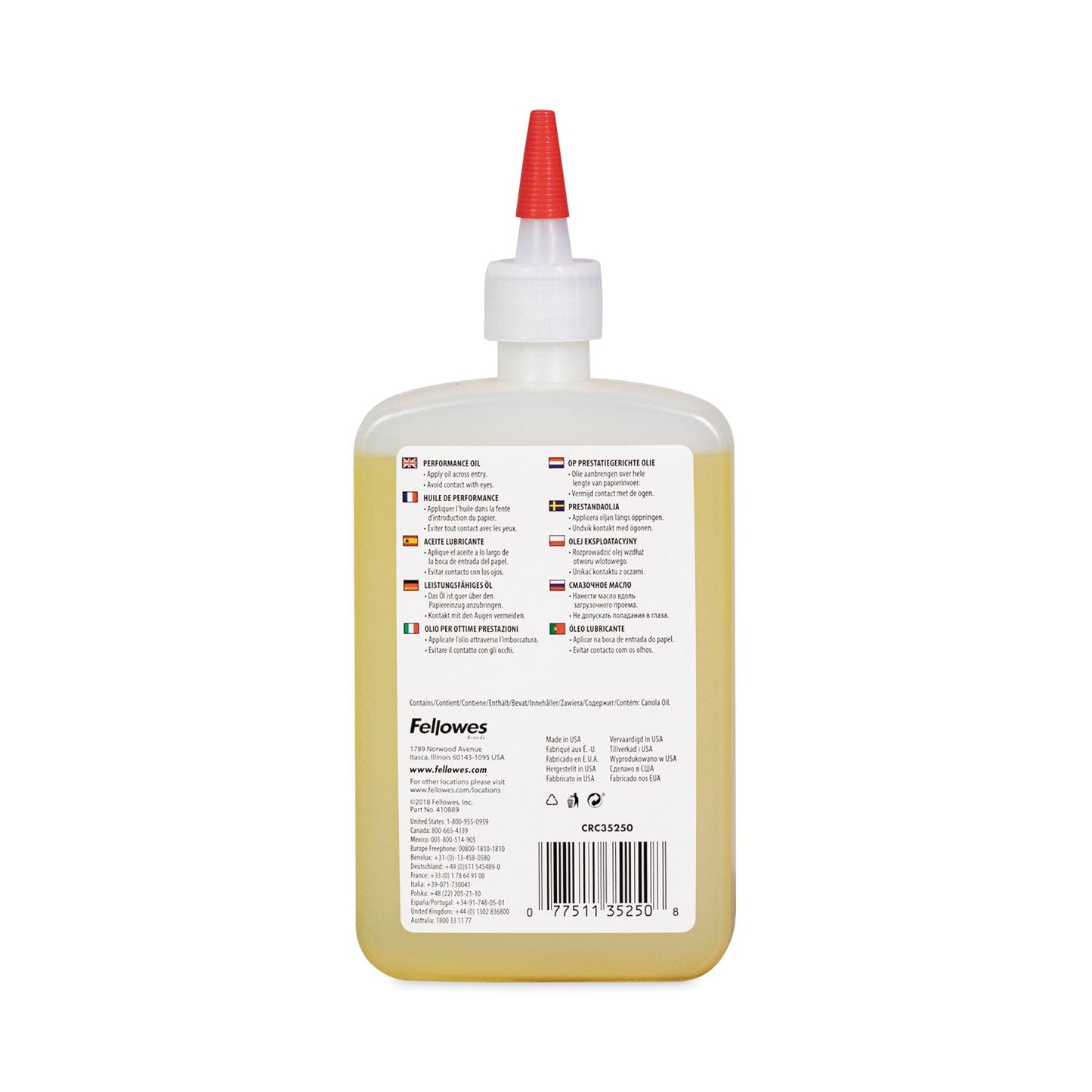 Fellowes Powershred Performance Oil, 12 oz Bottle with Extension Nozzle