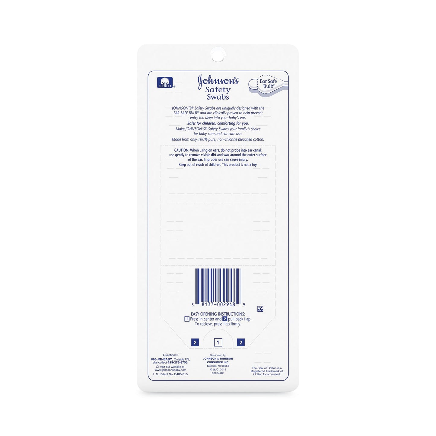 Johnson & Johnson Pure Cotton Swabs, Safety Swabs, 185/Pack