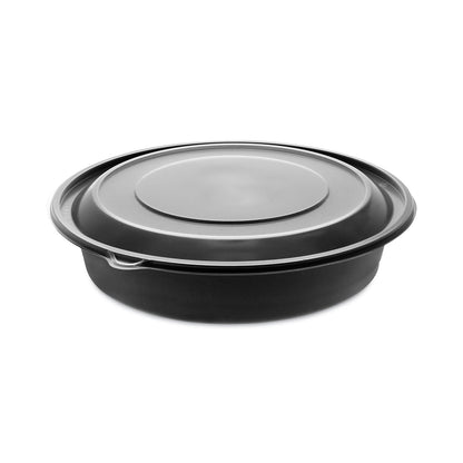 Pactiv Evergreen EarthChoice MealMaster Container with Lid, 48 oz, 10.13" Diameter x 2.13"h, 1-Compartment, Black/Clear, Plastic, 150/Carton