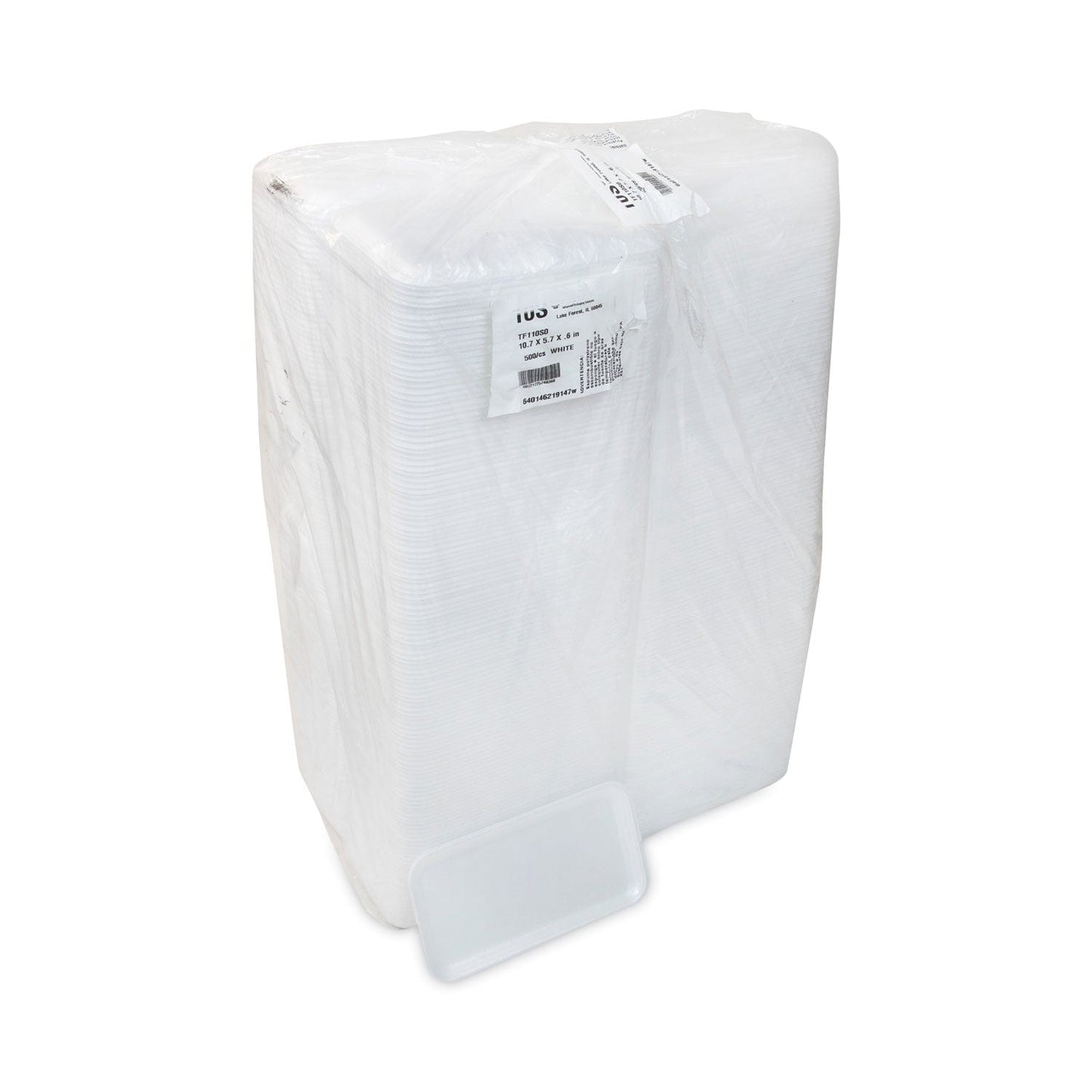 Pactiv Evergreen Supermarket Tray, #10S, 10.75 x 5.7 x 0.65, White, Foam, 500/Carton