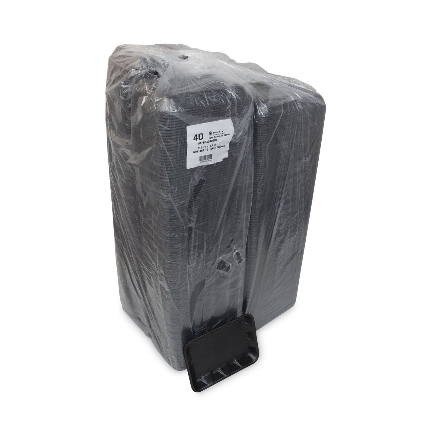 Pactiv Evergreen Supermarket Tray, #4D1, 9.5 x 7 x 1.25, Black, Foam, 500/Carton