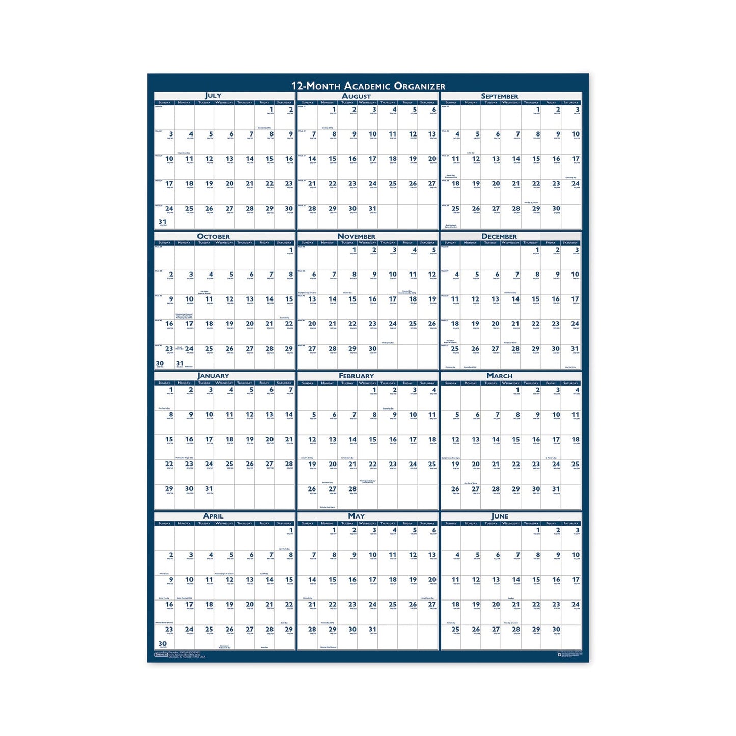 House of Doolittle Academic Year Recycled Poster Style Reversible/Erasable Yearly Wall Calendar, 18 x 24, 12-Month (July to June): 2022 to 2023