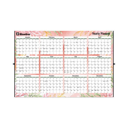 Blueline Yearly Laminated Wall Calendar, Autumn Leaves Watercolor Artwork, 36 x 24, White/Sand/Orange Sheets, 12-Month (Jan-Dec): 2023