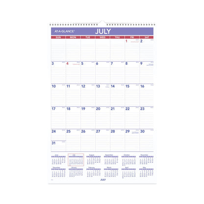 AT-A-GLANCE Academic Year Monthly Wall Calendar with Ruled Daily Blocks, 15.5 x 22.75, White Sheets, 12-Month (July to June): 2022-2023