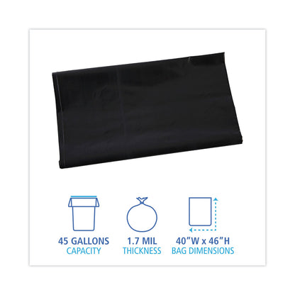 Boardwalk Linear Low Density Industrial Can Liners, 45 gal, 1.7 mil, 40 x 46, Black, 100/Carton