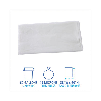 Boardwalk High Density Industrial Can Liners Flat Pack, 60 gal, 13 microns, 38 x 60, Natural, 200/Carton