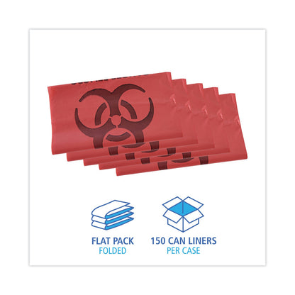 Boardwalk Linear Low Density Health Care Trash Can Liners, 33 gal, 1.3 mil, 33 x 39, Red, 150/Carton