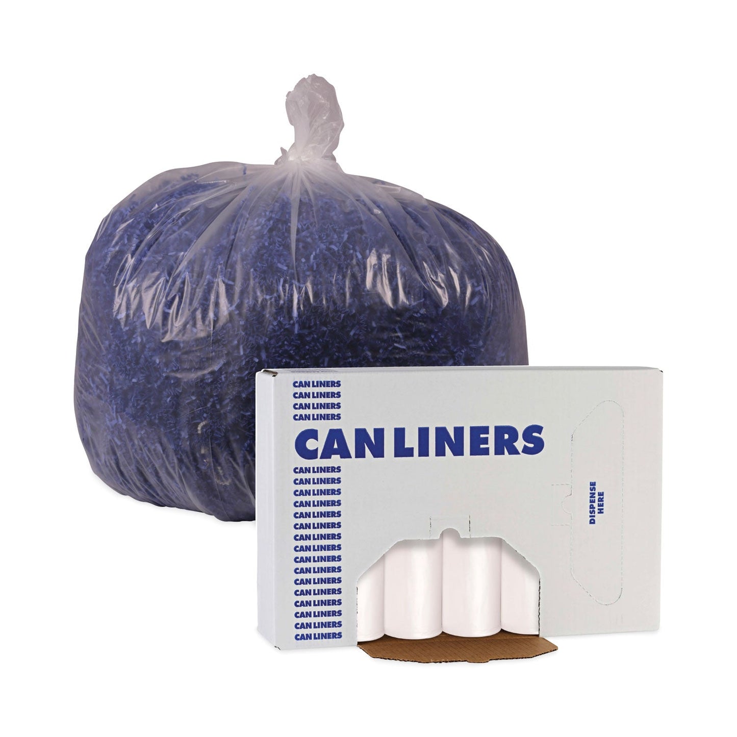 Boardwalk High Density Industrial Can Liners Coreless Rolls, 60 gal, 13 microns, 38 x 60, Natural, 8 Rolls of 25 Bags