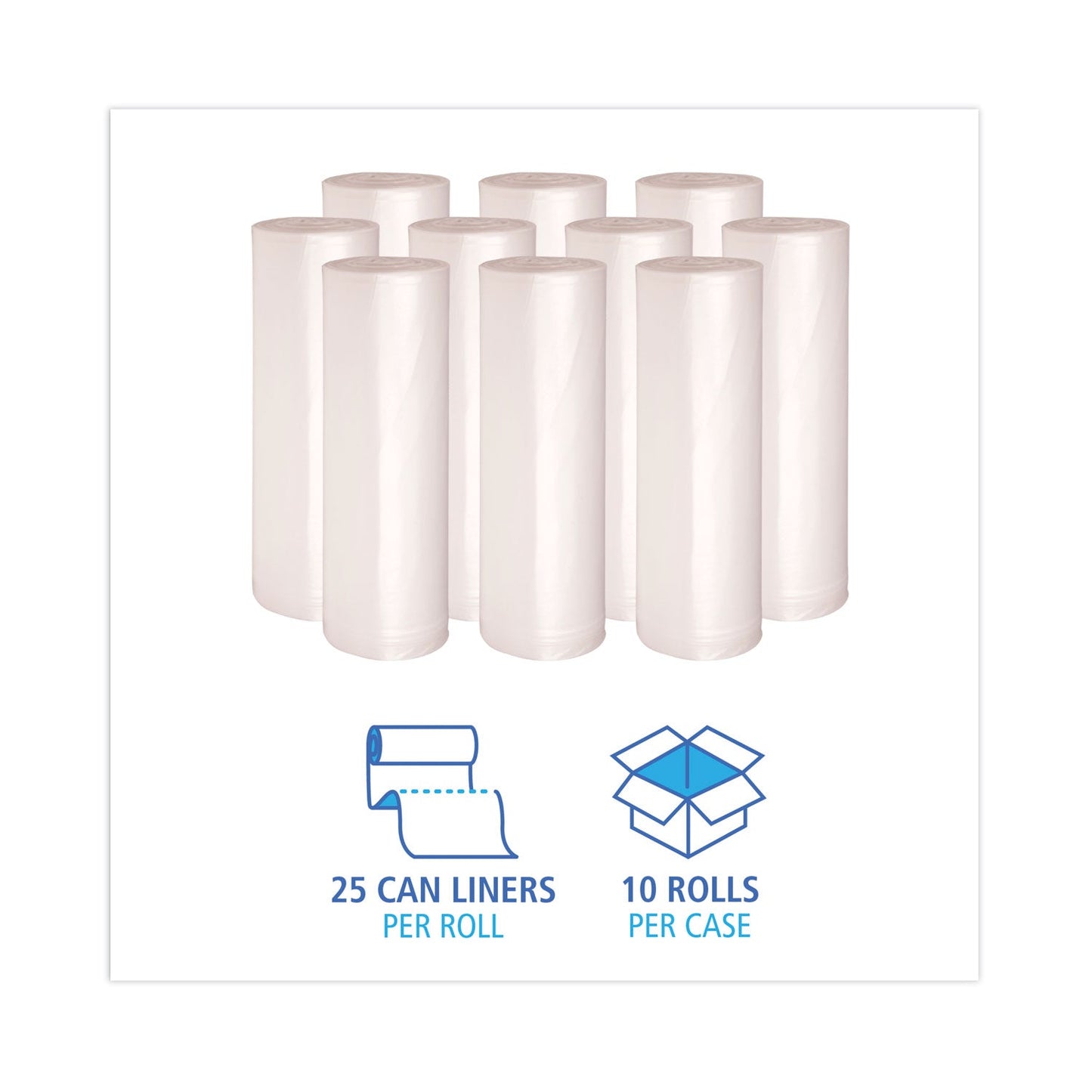 Boardwalk High Density Industrial Can Liners Coreless Rolls, 45 gal, 16 microns, 40 x 48, Natural, 10 Rolls of 25 Bags