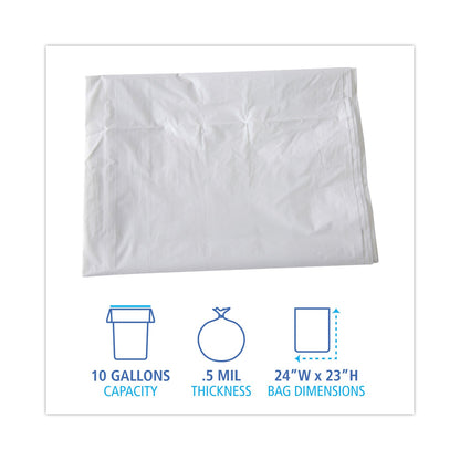 Boardwalk Linear Low Density Industrial Can Liners, 10 gal, 0.5 mil, 24 x 23, White, 500/Carton