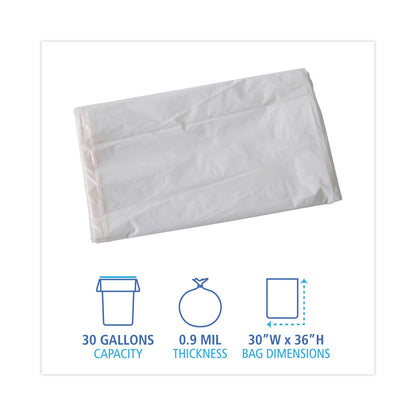 Boardwalk Linear Low Density Industrial Can Liners, 30 gal, 0.9 mil, 30 x 36, White, 100/Carton