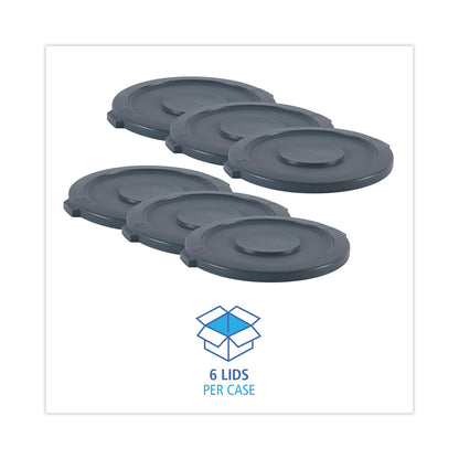 Boardwalk Lids for 32 gal Waste Receptacle, Flat-Top, Round, Plastic, Gray