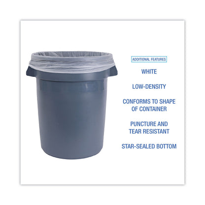 Boardwalk Low Density Repro Can Liners, 30 gal, 0.62 mil, 30" x 36", White, 10 Bags/Roll, 20 Rolls/Carton