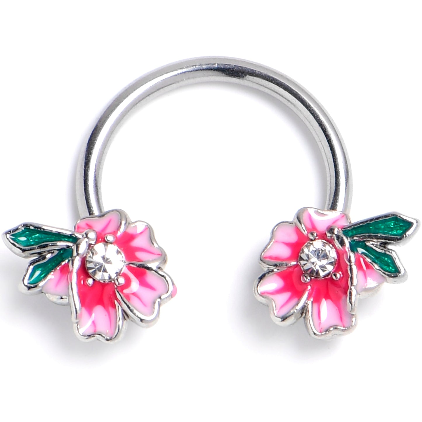16G 3/8 Clear Gem Faerie Flower Pink Horseshoe Circular Barbell