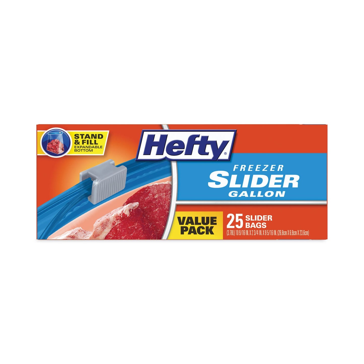 Hefty Slider Bags, 1 gal, 2.5 mil, 10.56" x 11", Clear, 225/Carton
