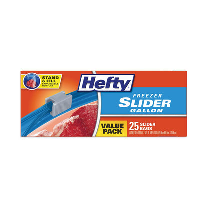 Hefty Slider Bags, 1 gal, 2.5 mil, 10.56" x 11", Clear, 25/Box